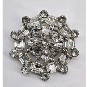 Vintage 40s Joseph Wiesner NY Silver Tone & Clear Rhinestone Pin Brooch